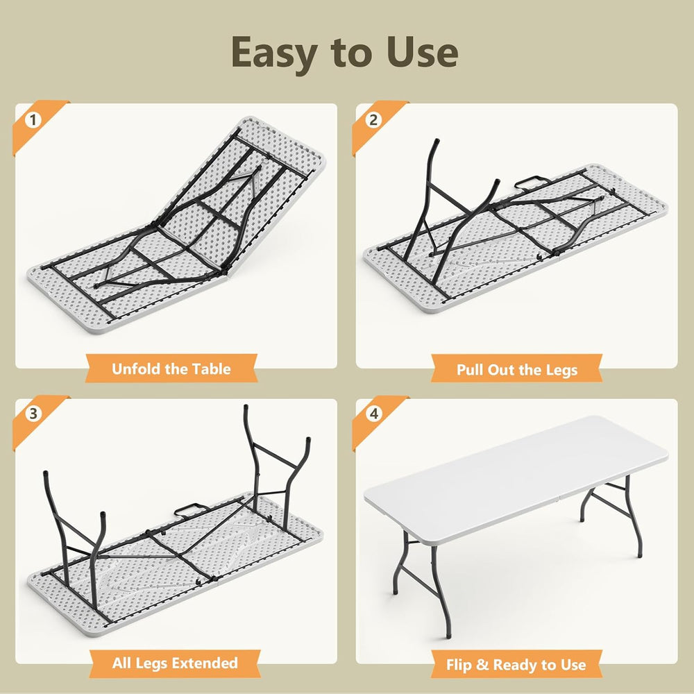 6FT Folding Table 2 Pack, Heavy Duty Fold in Half Plastic Tables with Carry H...