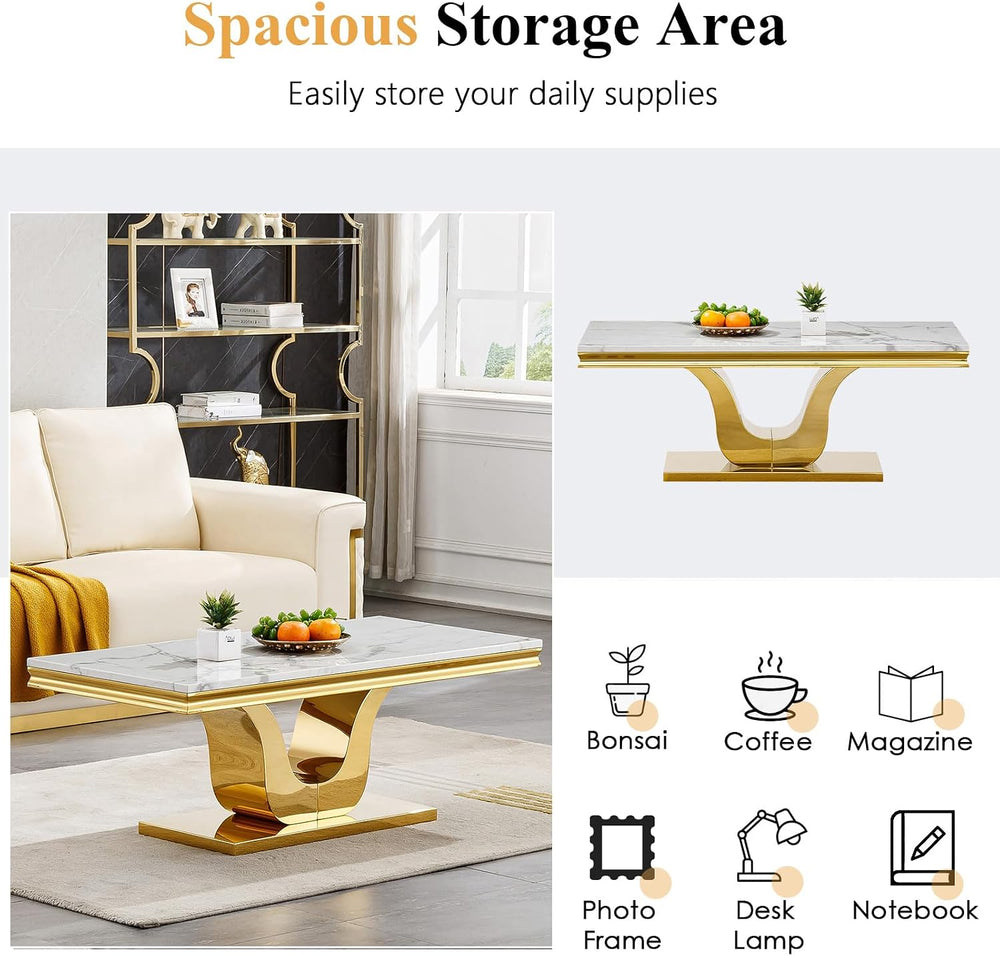 Luxury Marble Coffee Table Set of 2, Modern Coffee Table with Sofa Side Table...