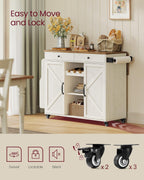 VASAGLE Mobile Kitchen Island with Drop Leaf, Portable Island with Spice Rack, Mobile Cart with Storage Cabinet, 17.7-28.7 x 49.3 x 36 Inches, for Dining Room, Rustic White and Honey Brown UKKI012W01