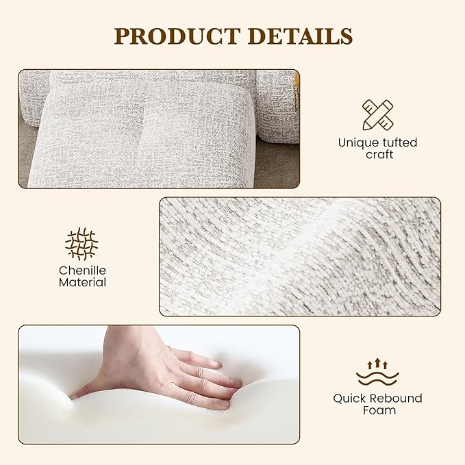 122" L Shaped Convertible Modular Couch, Cloud Couch Sectional with Ottoman, 4-Seater Chenille Boneless Couches for Living Room, Apartment, No Assembly, Beige 1PCS