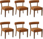 Modern Dining Chairs Set of 6, Faux Leather Upholstered Kitchen & Dining Room Chairs, Mid Century Modern Wooden Dining Chairs Oversized Sturdy Rounded Chairs Curved Back, Brown