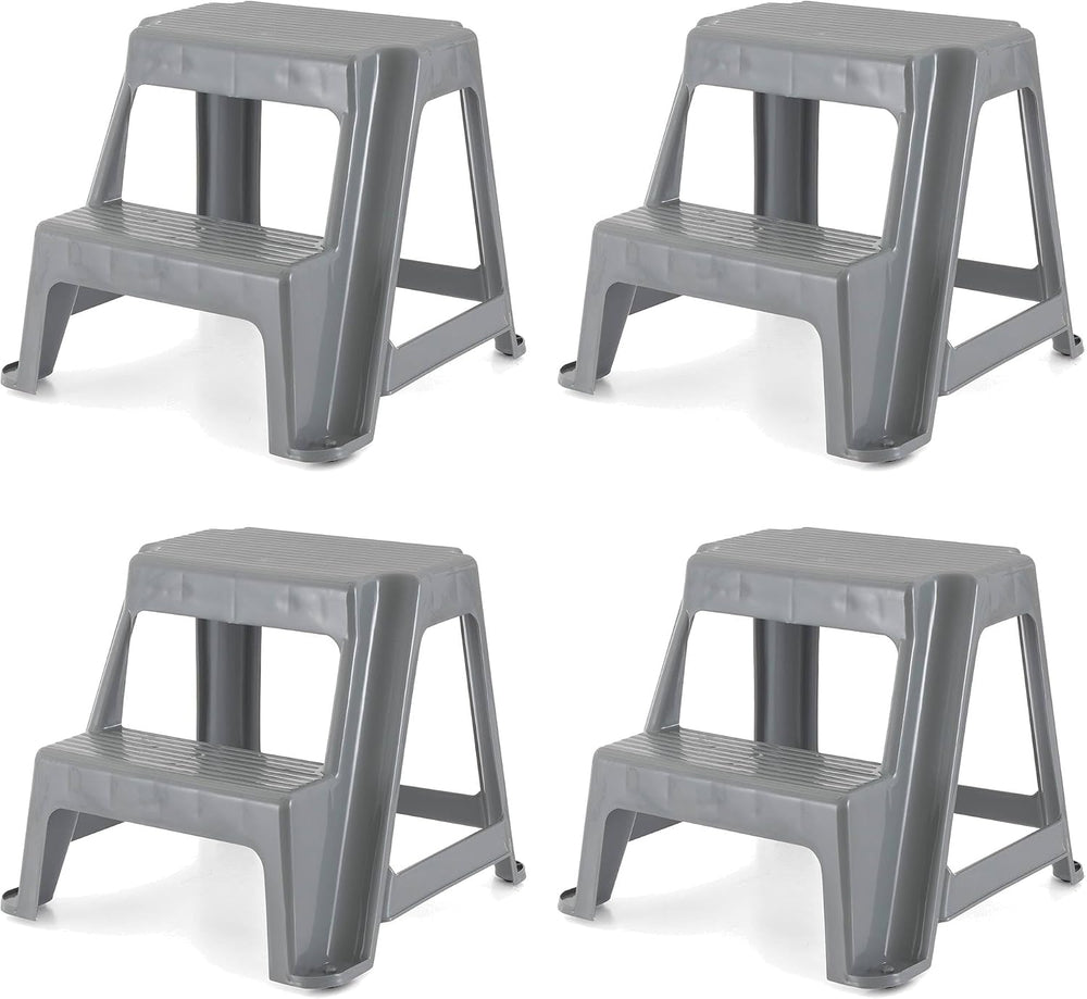 Gracious Living 16-Inch Tall Plastic 2-Step Stool, Gray, 4 Pack | Portable Du...