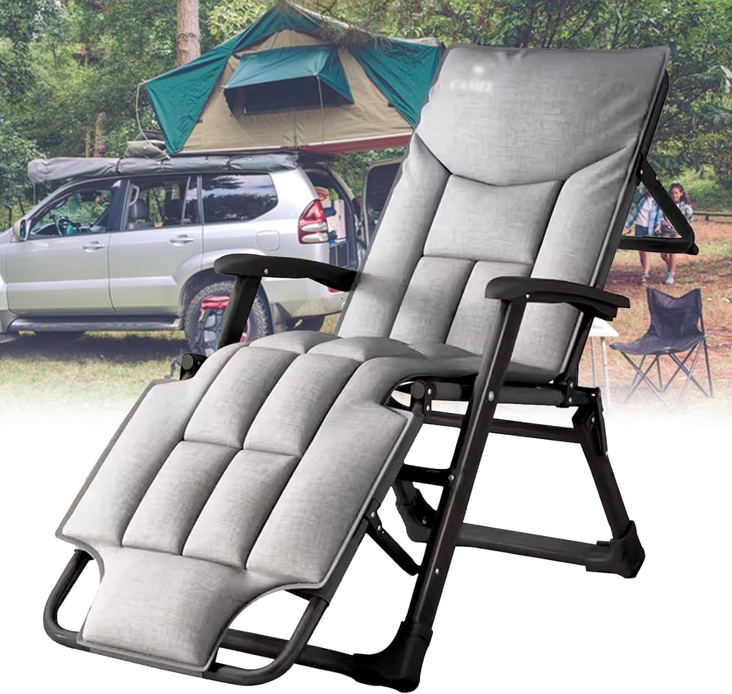 Gravity Chair, Premium Lawn Recliner Folding Portable Chaise Lounge for Patio Beach(Light Gray)