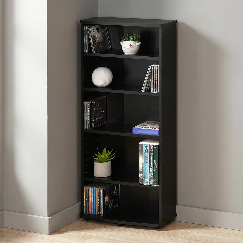 5-Tier Open Shelf CD Rack, DVD Storage Cabinets with Adjustable Shelves, Easy Assembly DVD Shelf, Media Shelf for CD Blueray Game Disc, for Home Office, Living Room, Espresso