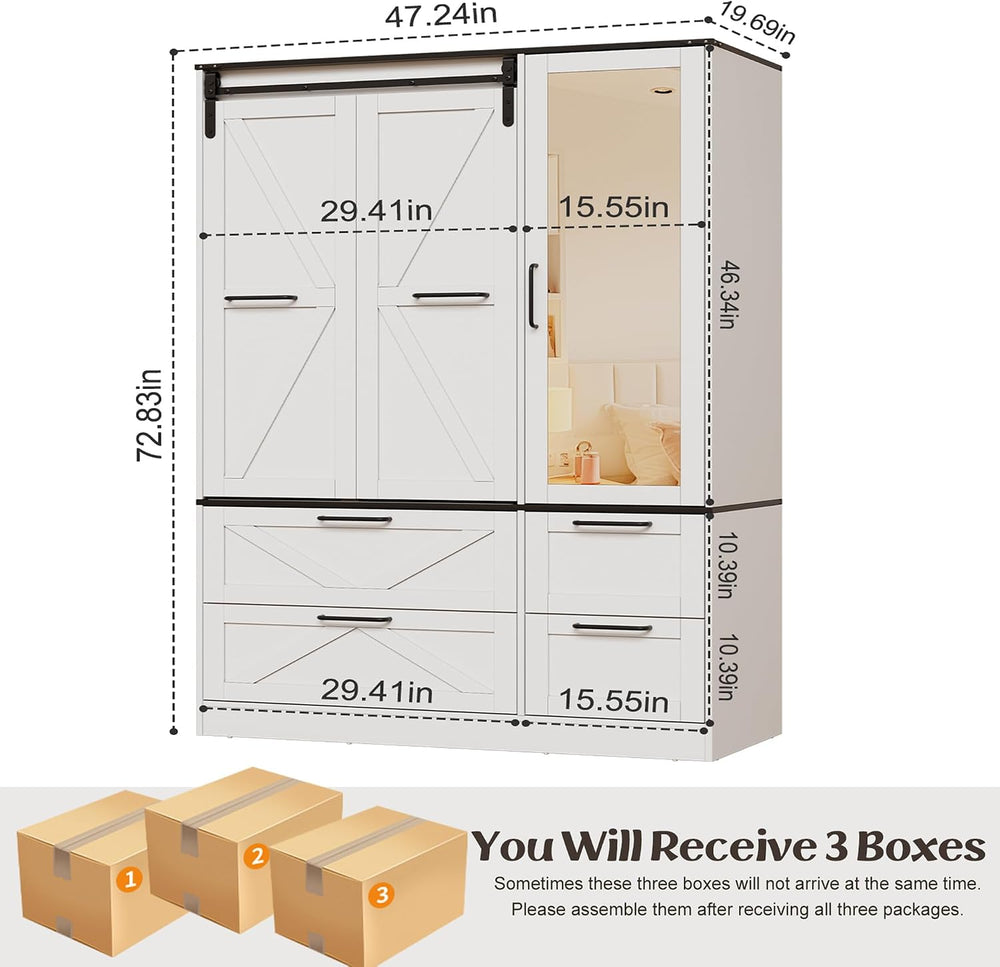 PAKASEPT Armoire Wardrobe Closet with w/Folding Sliding Barn Door