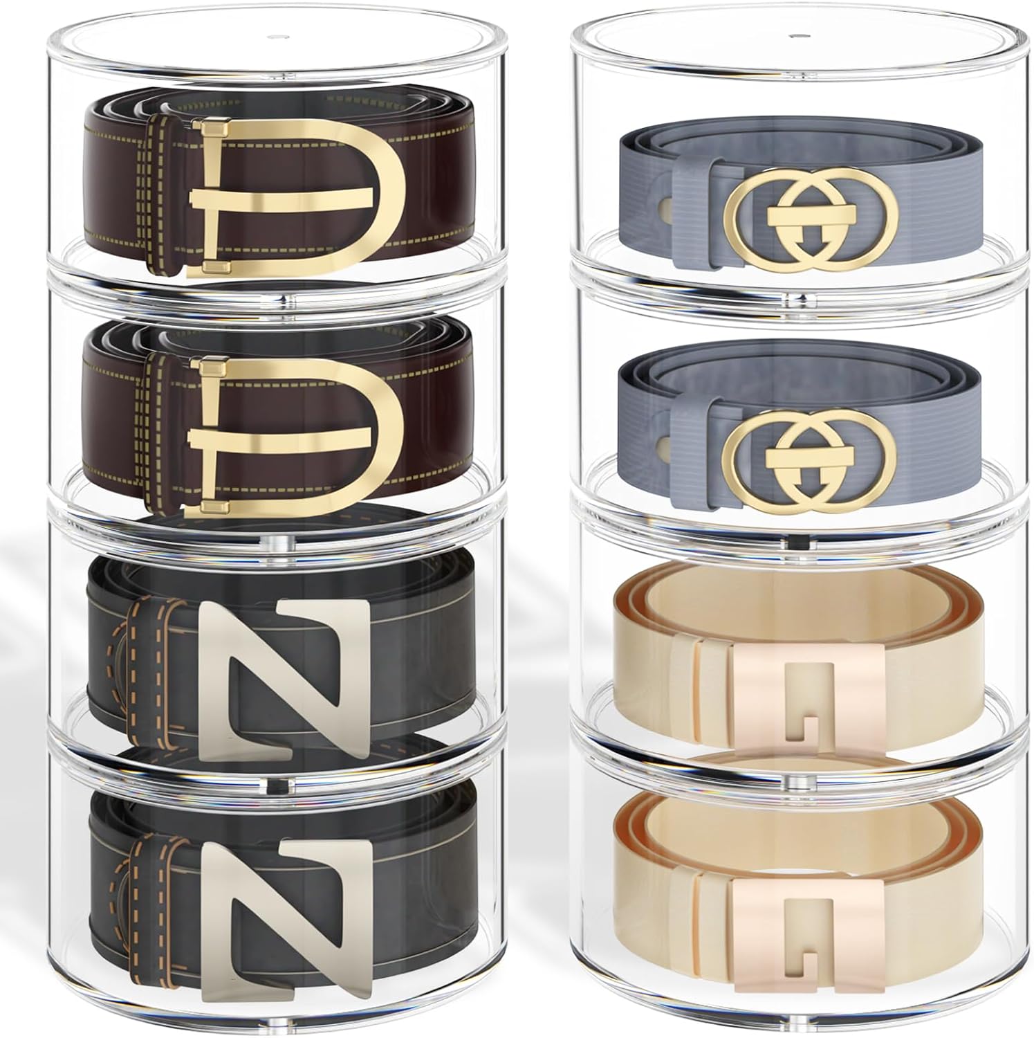 Belt Organizer for Closet Storage: Clear Acrylic 8-Layer Stackable Belt Box, Space-Saving Neat Case Holder