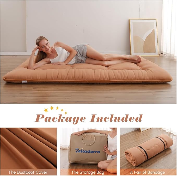 Japanese Floor Mattress, Futon Mattress with Portable Storage Bag and Washabl...