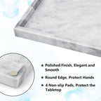 Real Natural Marble Tray for Bathroom, Vanity, Kitchen and Desktop, Rectangle Genuine Marble Stone Tray for Jewelry, Cosmetics, Candles, Lotion, Perfume and Home Decor