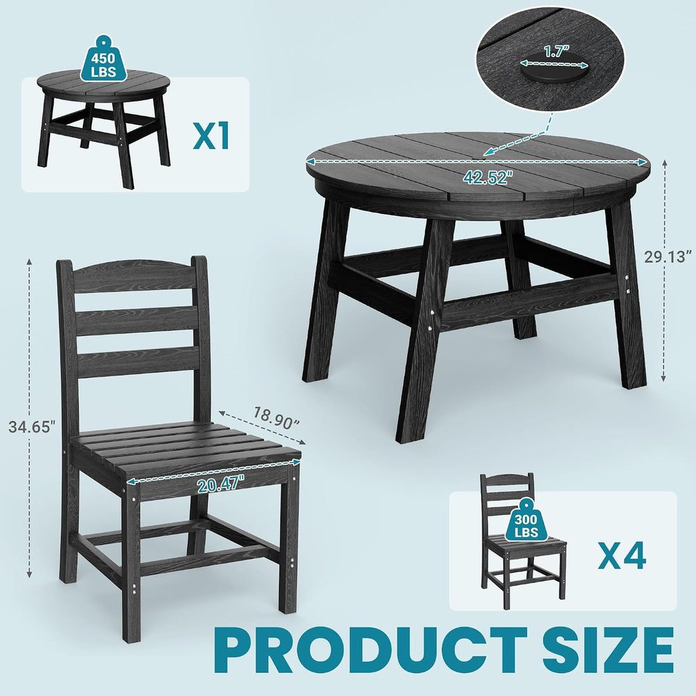 Patio Dining Set, 5-Piece HDPE Outdoor Dining Set for 4, Black
