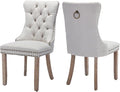 Dining Chairs Set of 2, Upholstered Tufted Linen Fabric Dining Room Chairs with High Back, Nailhead Trim and Solid Wood Legs, Modern Dining Chair for Dining Room, Kitchen(Beige)