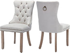 Dining Chairs Set of 2, Upholstered Tufted Linen Fabric Dining Room Chairs with High Back, Nailhead Trim and Solid Wood Legs, Modern Dining Chair for Dining Room, Kitchen(Beige)