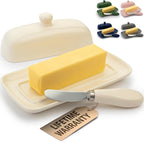 Zulay Butter Dish With Lid For Countertop - Porcelain White, Ceramic Butter Dish with Knob Handle Great for Cooking - Elegant Design Butter Holder - Durable & Sturdy Butter Keeper - Ivory