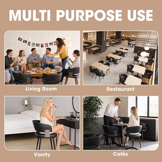 Modern Dining Chairs Set of 6, Upholstered Faux Leather Kitchen Side Chairs with Curved Open Back, Easy Assembly for Dining Room, Restaurant, Cafe, Black