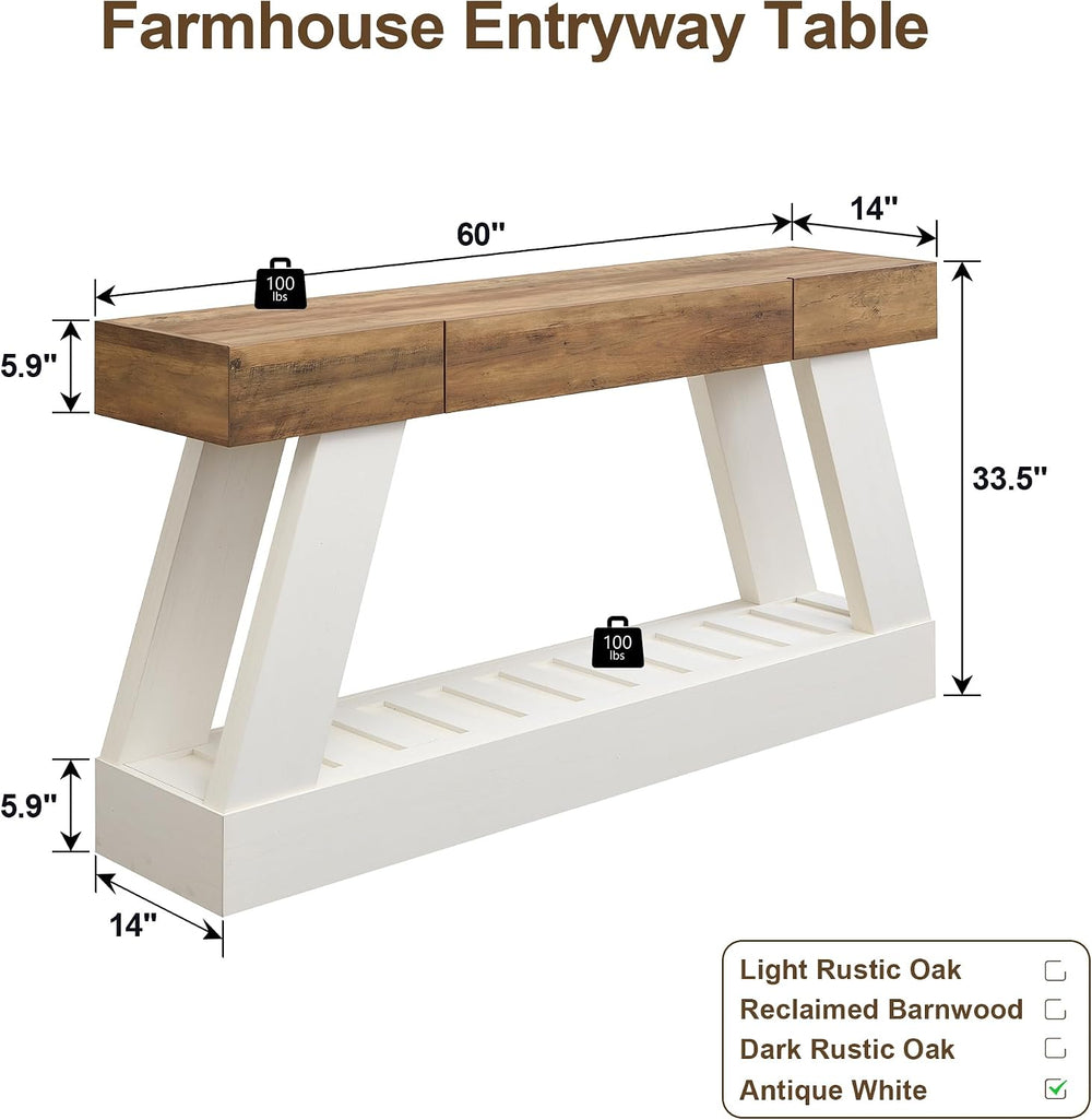 OKD 60" Farmhouse Entryway Table with Drawer, Console Table Behind Sofa ...
