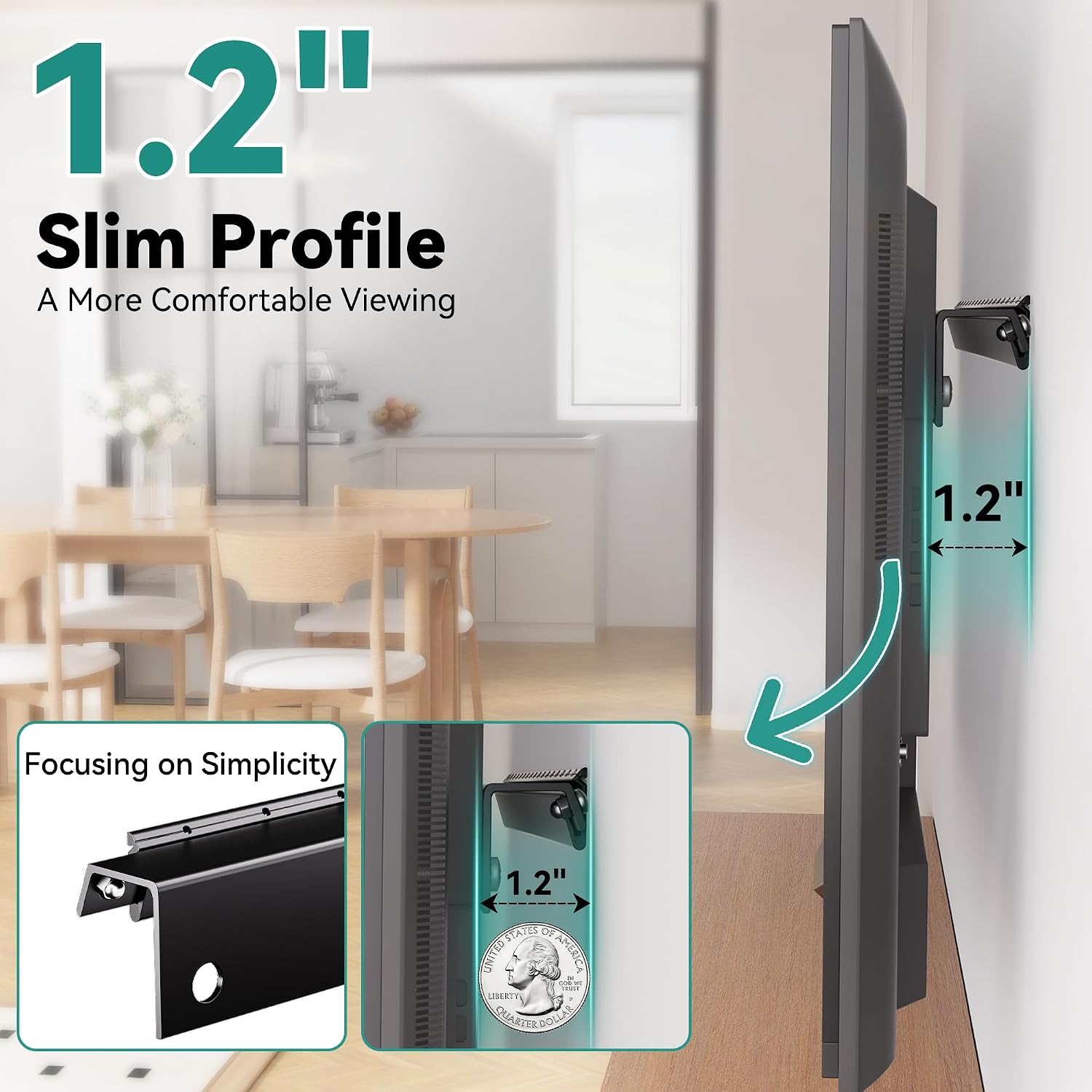 Auoace No Drill Drywall TV Wall Mount for 22 to 55 inch Small TV, up to 100 LBS, 1.1" Low Profile, No Stud Design, Easy Install with All Hardware, TVs Bracket for Most 32" 40" 43" 50" 52" 55" Screen