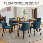 Dining Chair Set of 2, Linen Upholstered Dining Chair with Wood Legs, Wing Backrest, Wooden Kitchen Chair, Kitchen Chairs with Thick Cushions for Dining Room, Living Room, Blue