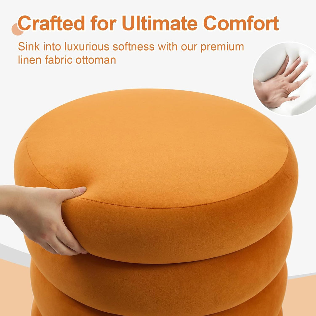 ONEVOG Round Storage Ottoman, 20" Small Ottomans Table with Removable Lid, Velvet Fabric Soft Footrest Stool for Couch, Upholstered Stuffed Circle Seat for Living Room/Bedroom/Dorm/Vanity, Orange