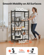 VEVOR 4-Tier Foldable Storage Shelf, 28W x 13D x 54H Inch Folding Metal Rack Shelving Unit, No Assembly Organizer Shelf with 5 Wheels & 4 Hooks for Pantry, Kitchen, Garage, Basement, Black
