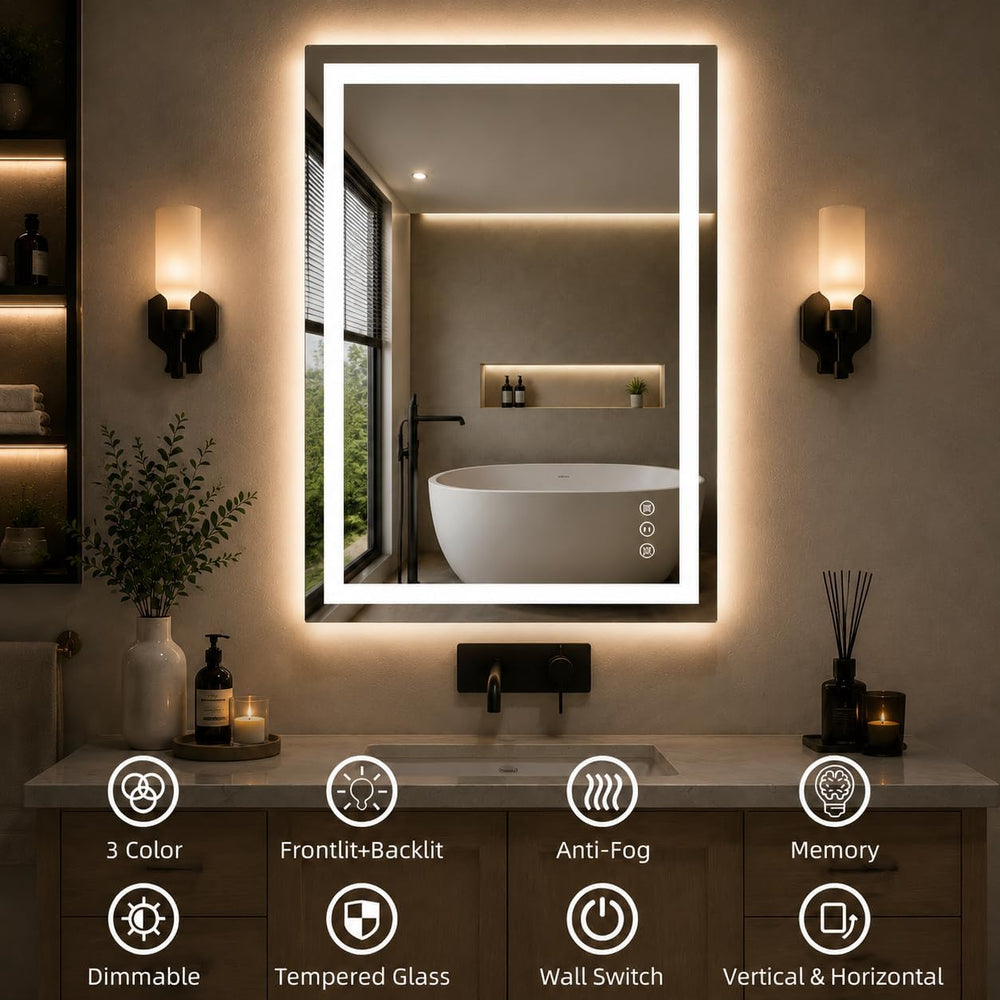 24"x32" LED Bathroom Mirror with Lights, Dimmable Wall Mirror