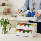 Wisuce Tea Holder for Tea Bags Organizer - White Bamboo Tea Organizer for Tea Bags 3-Tier Stackable Wall Mount Large Capacity Tea Storage Box to Pantry Countertop Kitchen Office