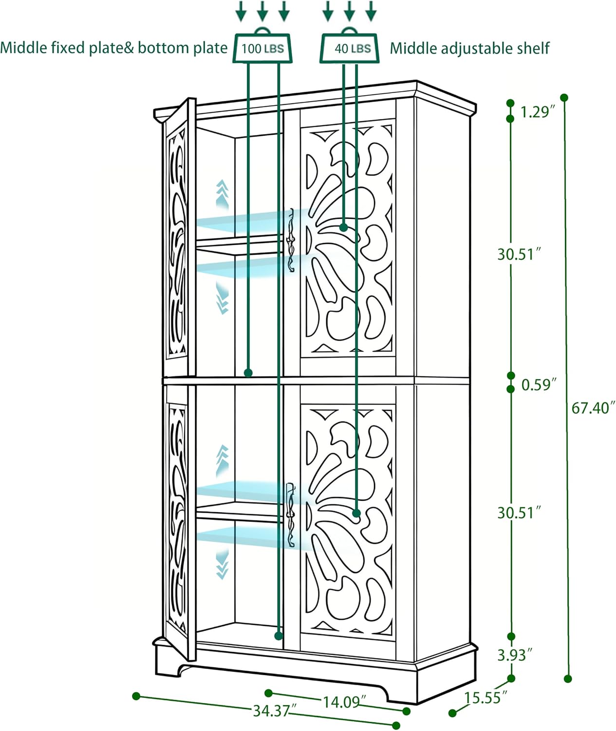 JIJIWANG Kitchen Pantry Storage Cabinet with Acrylic Mirrored Doors,Large Sideboard Buffet with Adjustable Interior Shelf,for Dining Room, Living Room, Hallway,Brown