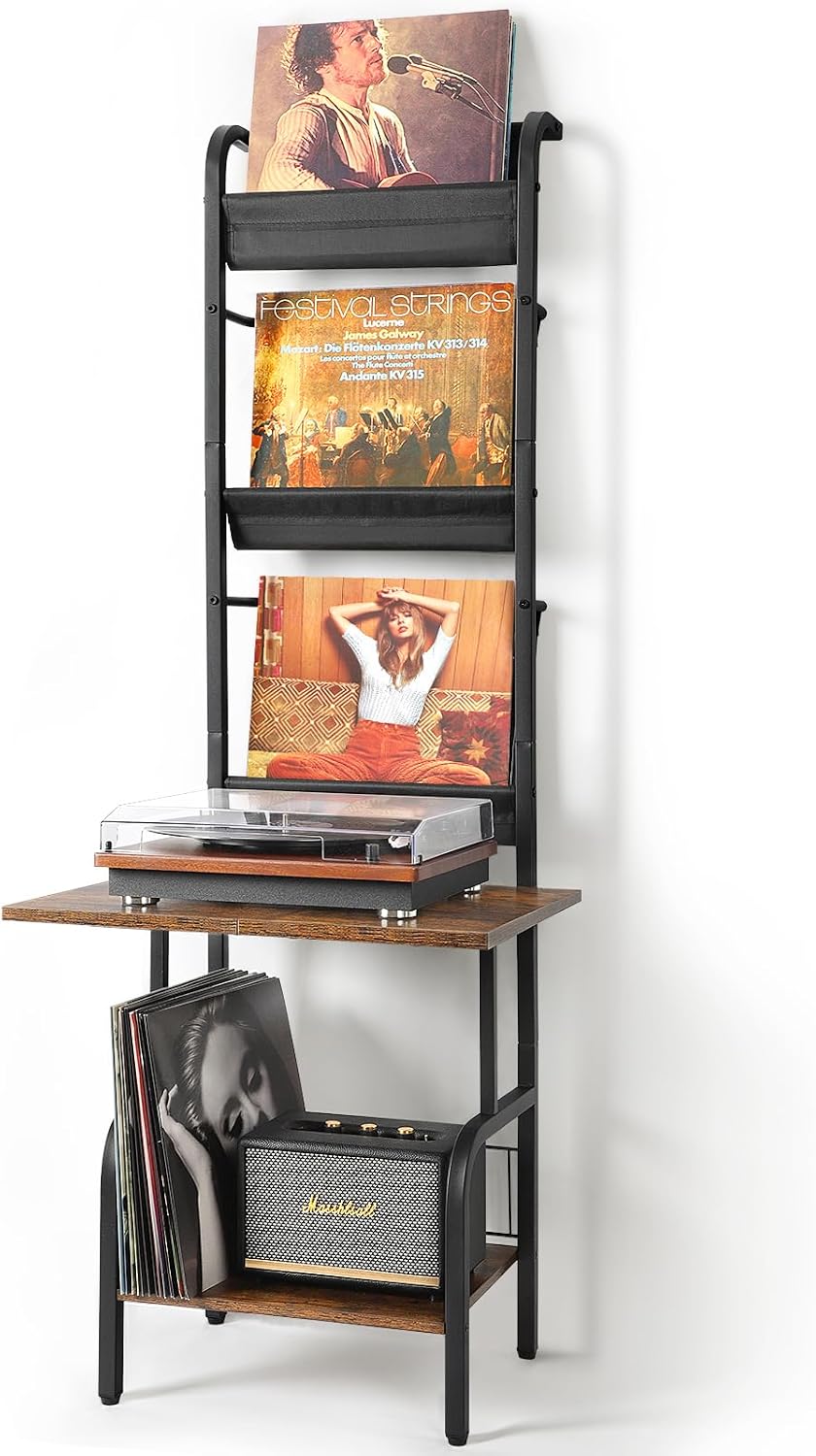 Tewinko Record Player Stand with Vinyl Storage, Record Player Table with Viny...