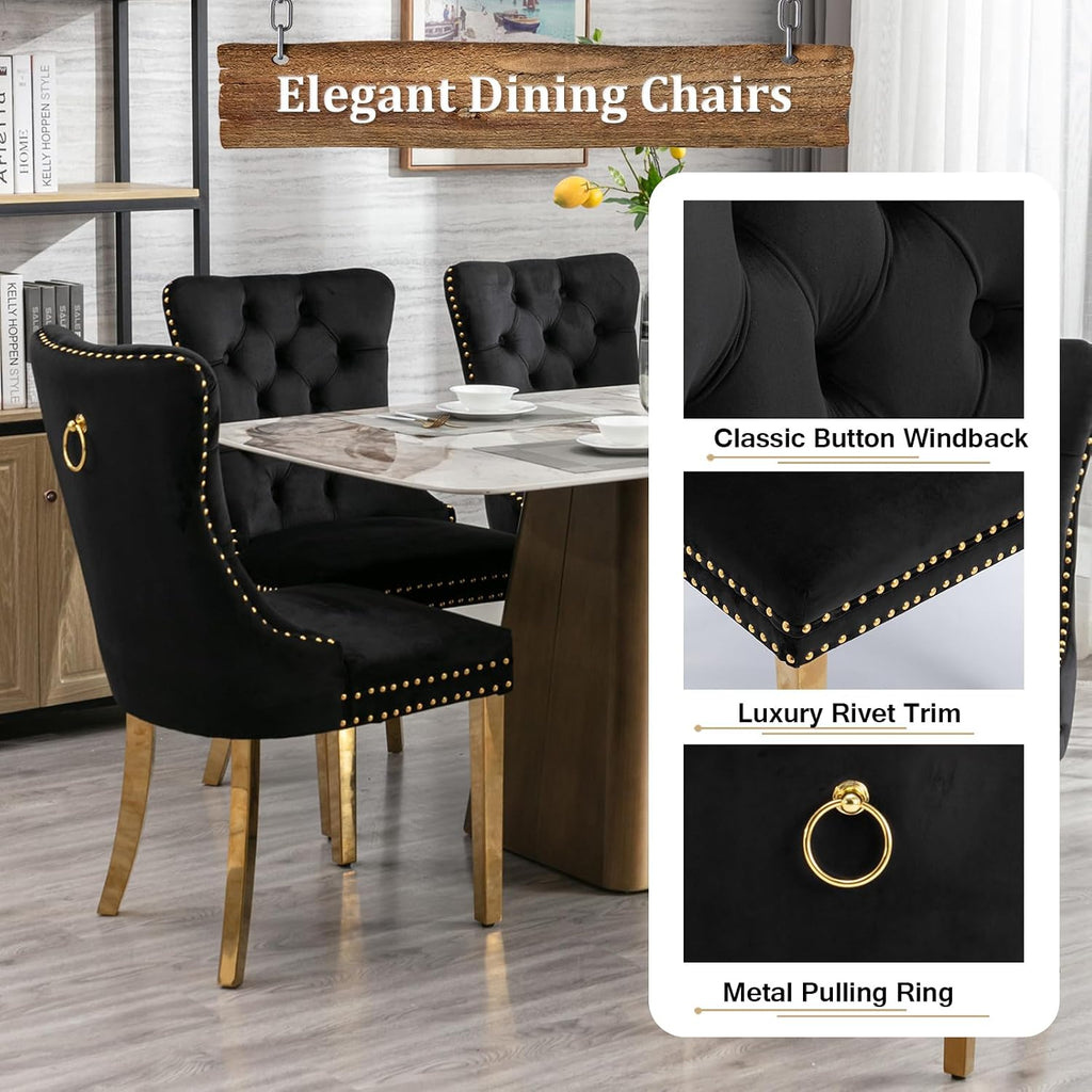 94.5" Large Marble Dining Table Set for 10, Luxury White Gold Kitchen Table with 10 Black Velvet Dining Chairs, Modern Fuax Marble 11-Piece Dining Room Table Set for 10 w/Stainless Steel U-Base