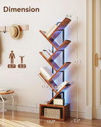 Casaottima 6-Tier Tree Bookshelf — Narrow Floor Standing Bookcase, Tall Steel & Wood Book Organizer Shelf with Cabinet, Home Decor for Living Room/Bedroom/Home Office, Vintage