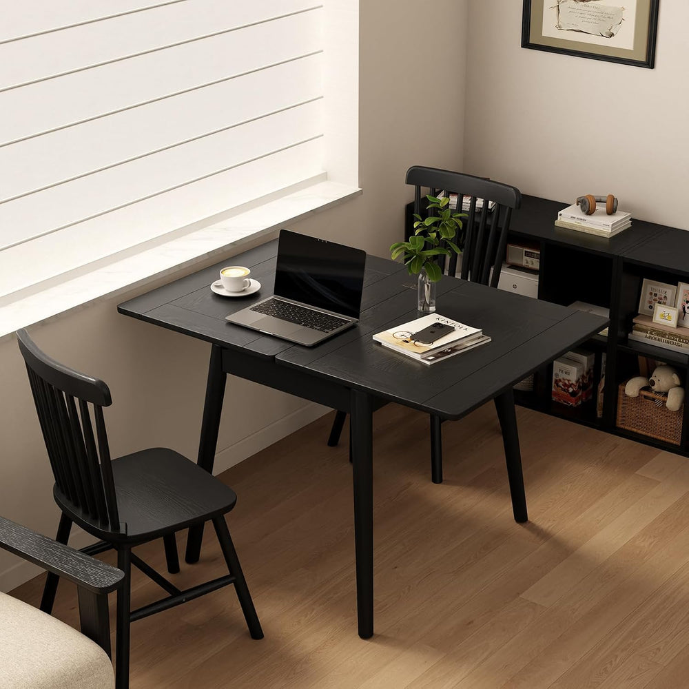 Solid Wood Small Dining Table, 23.6"L-47.2"L Expandable Kitchen Tab...