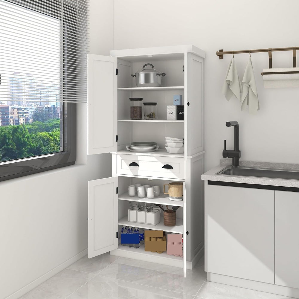 Modern Kitchen Pantry Storage Cabinet, 4 Doors and 2 Adjustable Shelves, for ...