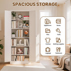 Metal Storage Cabinet, 72" Tall Kitchen Pantry Cabinet with 2 Doors and 5 Adjustable Shelves, White Steel Storage Cupboard for Dining, Office, Living Room, Bathroom