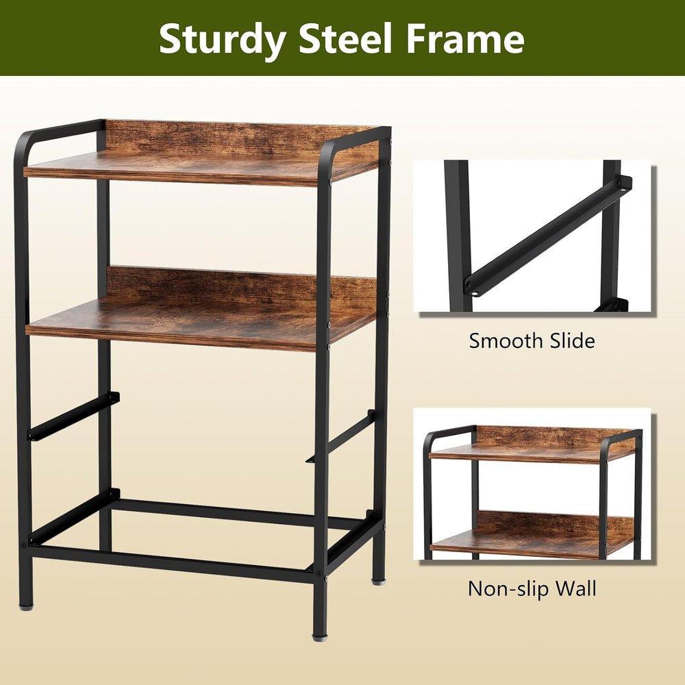 Night Stand Set 2, Nightstand with 3 Fabric Drawers and 2-Tier Shelf, Small D...