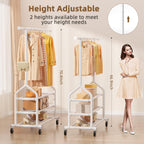 EAGMAK Heavy Duty Clothes Rack Load 688 LBS, Rolling Clothing Rack With 3 Shelves, Adjustable Metal Clothes Hanger with Wheels Portable Wardrobe Organizer Garment Rod for Hanging Clothes (White)