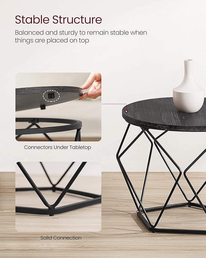 VASAGLE Small Coffee Table Set of 2, Round Coffee Table with Steel Frame, Sid...