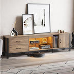 Bestier TV Stand for 75/80/85 inch TV, LED Gaming Entertainment Center, Modern TV Cabinet with Glass Shelves for Living Room, Media Console with 2 Storage Drawers & Cabinets for Bedroom, Pinewood