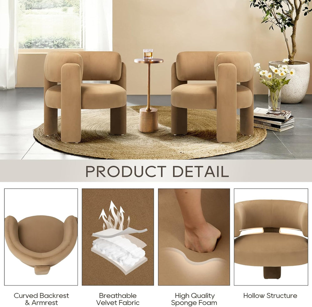 COLAMY Modern Velvet Accent Chairs Set of 2, Upholstered Barrel Chairs, Comfy...
