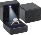 Novel Box Square Shaped Black Ring Box With LED Light 2.25X2X2.5 Inches - Jewelry Ring Case Best for Jewelry Displays - Gift Boxes for Mother's Day, Engagement, Anniversary & more Happy Occasions