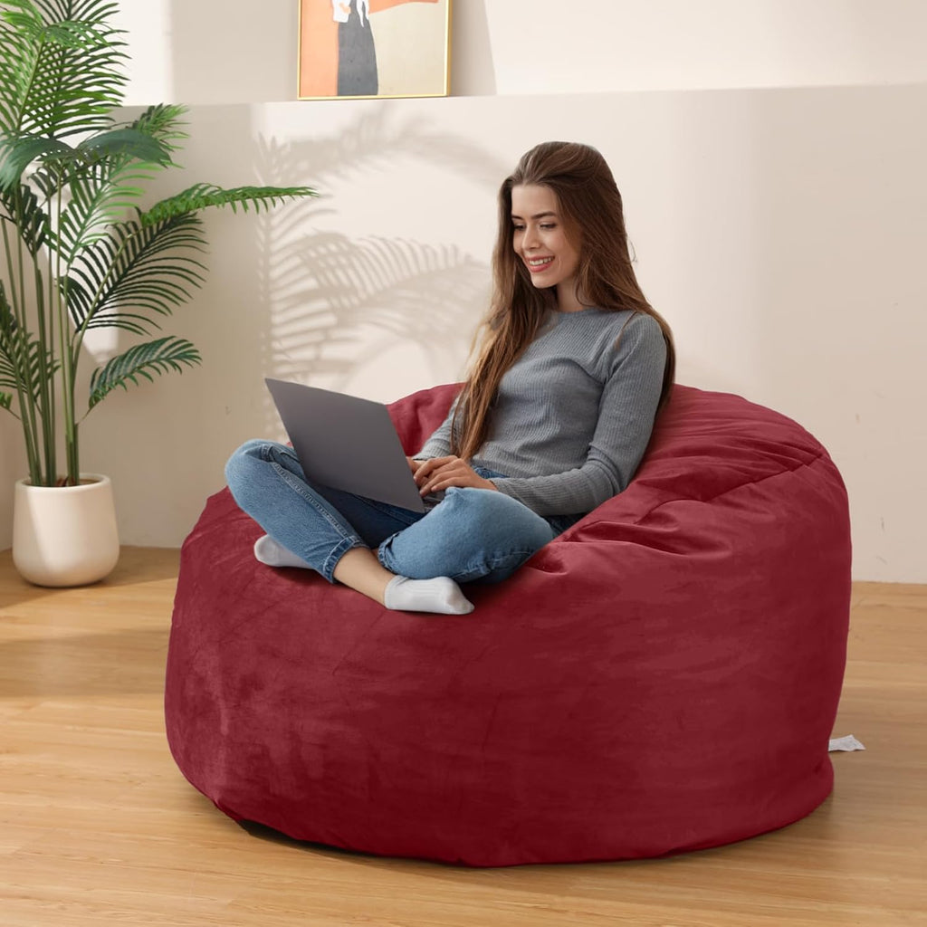 4FT Bean Bag Chair, Large Bean Bag with Filling, Memory Foam Bean Bags with Ultra Soft Washable Dutch Velvet Cover for Living Room, Bedroom and Gaming Room -4 Foot, Red