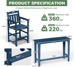 Outdoor Patio Bar Height Table and Tall Adirondack Chairs Set of 2, All-Weather HDPE High Top Long Rectangle Pub Furniture for Outside Balcony Bistro Backyard Pool Deck | 3-Pieces, Navy Blue