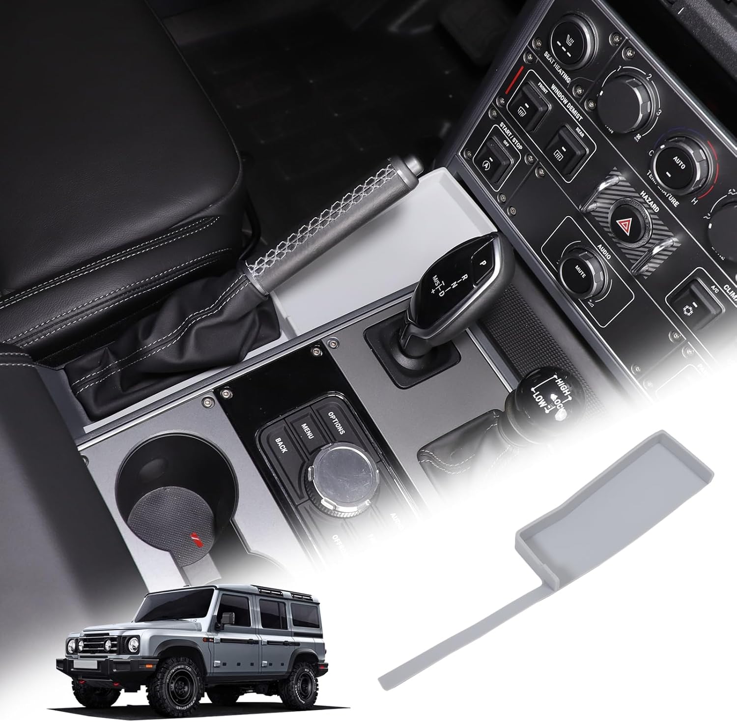 Center Console Organizer Compatible with INEOS Grenadier 2020-2024, Center Console Hand Brake Storage Box Armrest Organizer Insert Tray Accessories (Gray)