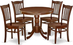 East West Furniture ANGR5-MAH-W 5 Piece Dining Room Table Set Includes a Round Kitchen Table with Pedestal and 4 Dining Chairs, 36x36 Inch, Mahogany