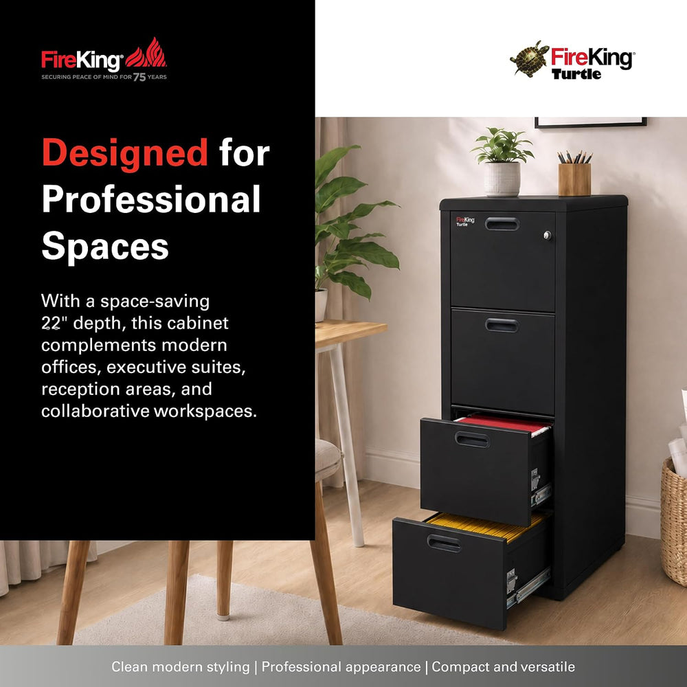 FireKing Turtle Contour - 4 Drawer Fire Safe File Cabinet with Key Lock - 1 H...