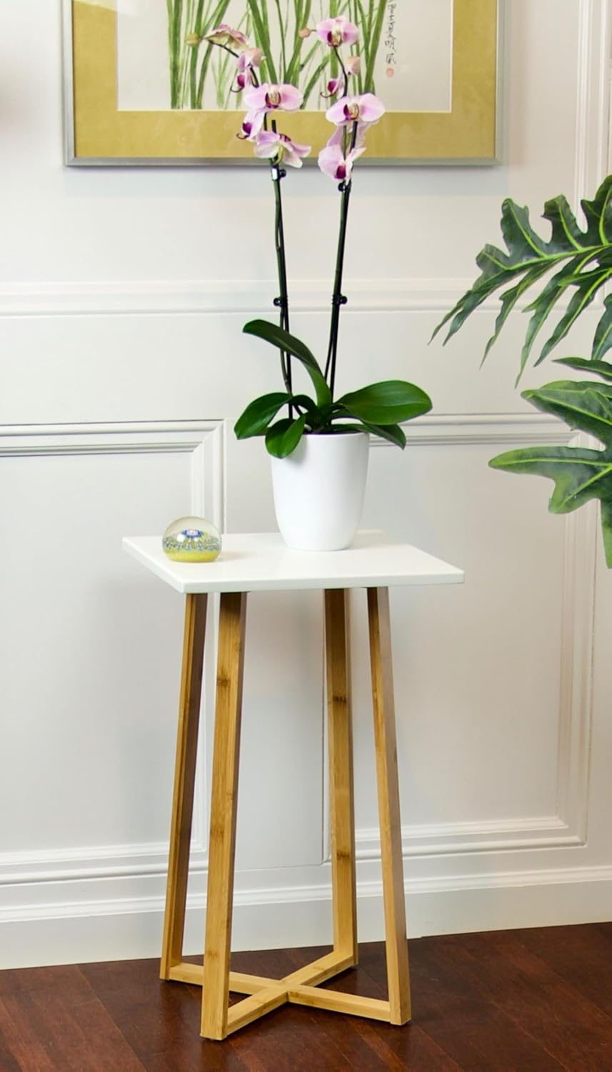 Solid Bamboo Frame Square Plant Stand (White)