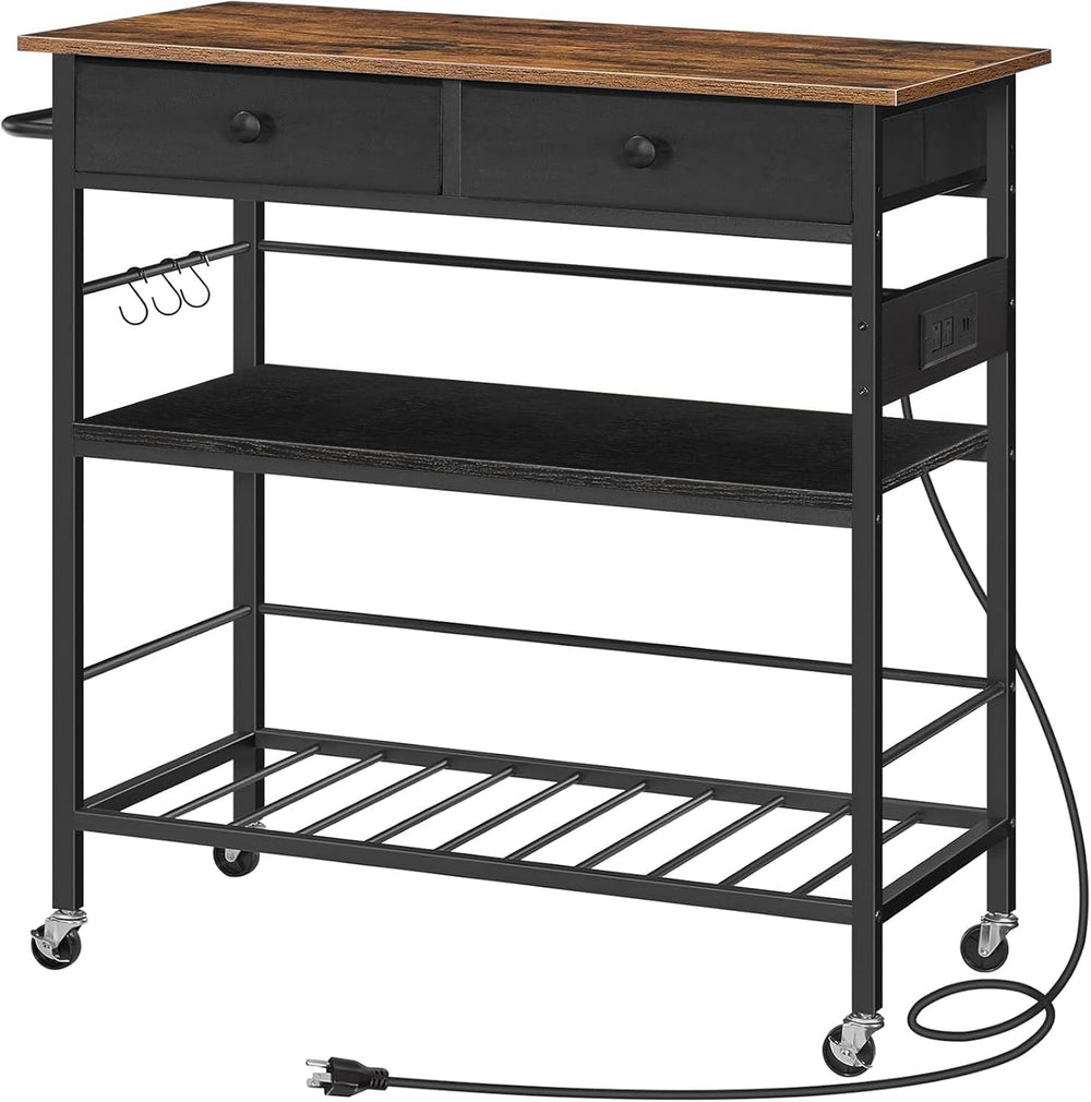 HOOBRO Kitchen Island with Storage, Rolling Island Cart for Kitchen with 2 Dr...