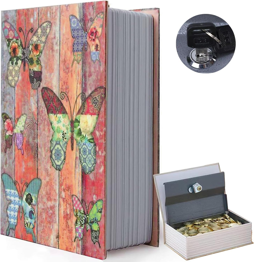 Butterfly Book Safe Box with Combination Lock, Vintage Faux Book Hidden Safe for Decoration, Secret Diversion Book Safe Storage Box for Home Office Café Bookshelf （9.5"×6"×2.2")