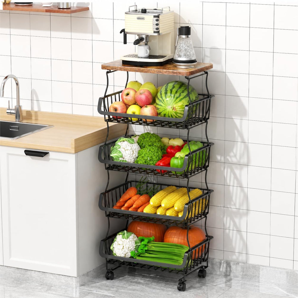 Gsiekare Fruit Vegetable Basket for Kitchen, 5 Tier Stackable Fruit Vegetable...
