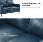 Kingfun 56" Faux Leather Sofa, Loveseat Couch, Mid Century Modern Love Seat Couches with Solid Wood Frame for Living Room & Bedroom, Blue