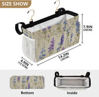 Bluebonnet Lavender Bedside Caddy for Dorm Bed Bedside Hanging Caddy Bag Iron Frame Storage Organizer Pocket for Bunk Home College Hospital Beds 2 Hooks