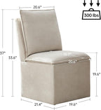 VKNOW Upholstered Dining Chairs Set of 4, Modern Rolling Chairs with Wheels and Storage, Linen Armless Chair with Backrest and Cushion, Dining Room Chairs for Living Room Kitchen Bedroom, Beige