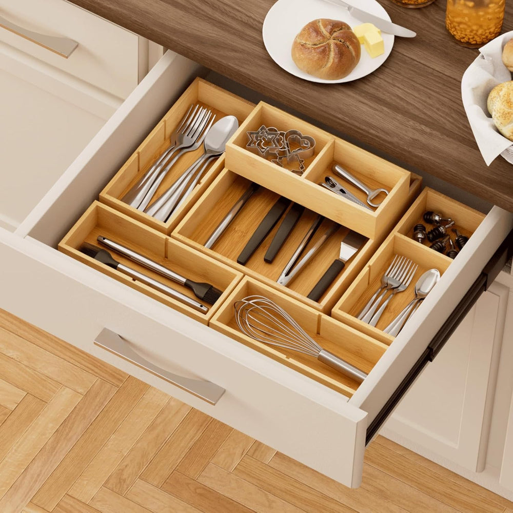 Lifewit Drawer Organizers 10 Pack(22 Grid) with 12 Inserts | Adjustable Bambo...